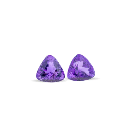 12mm AAA++ Trillion Amethyst Pair: Top-quality, faceted, natural purple amethyst, perfect for high-end jewelry.