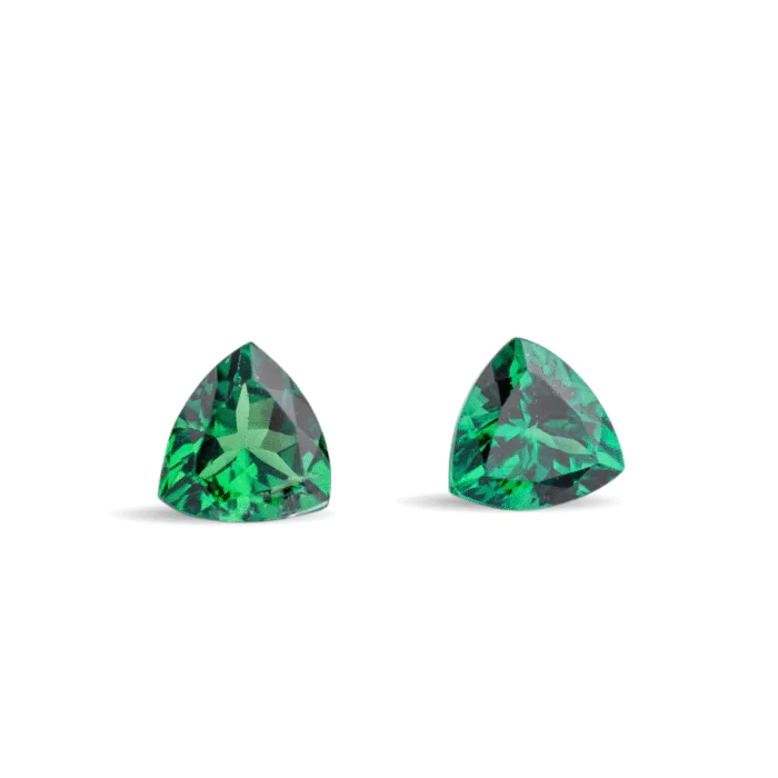 Trillion Cut Tsavorite Garnet Pair 1.21 Carat – 5mm Matched Green Garnets, Natural Rare Stones for Earrings or Fine Jewelry Design - Image 1