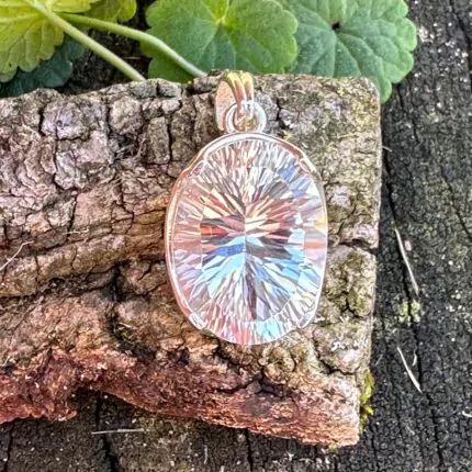 Radiant Clear Quartz Pendant – Faceted Oval Gemstone Necklace in Silver Setting, Elegant Clear Quartz Jewelry for Women