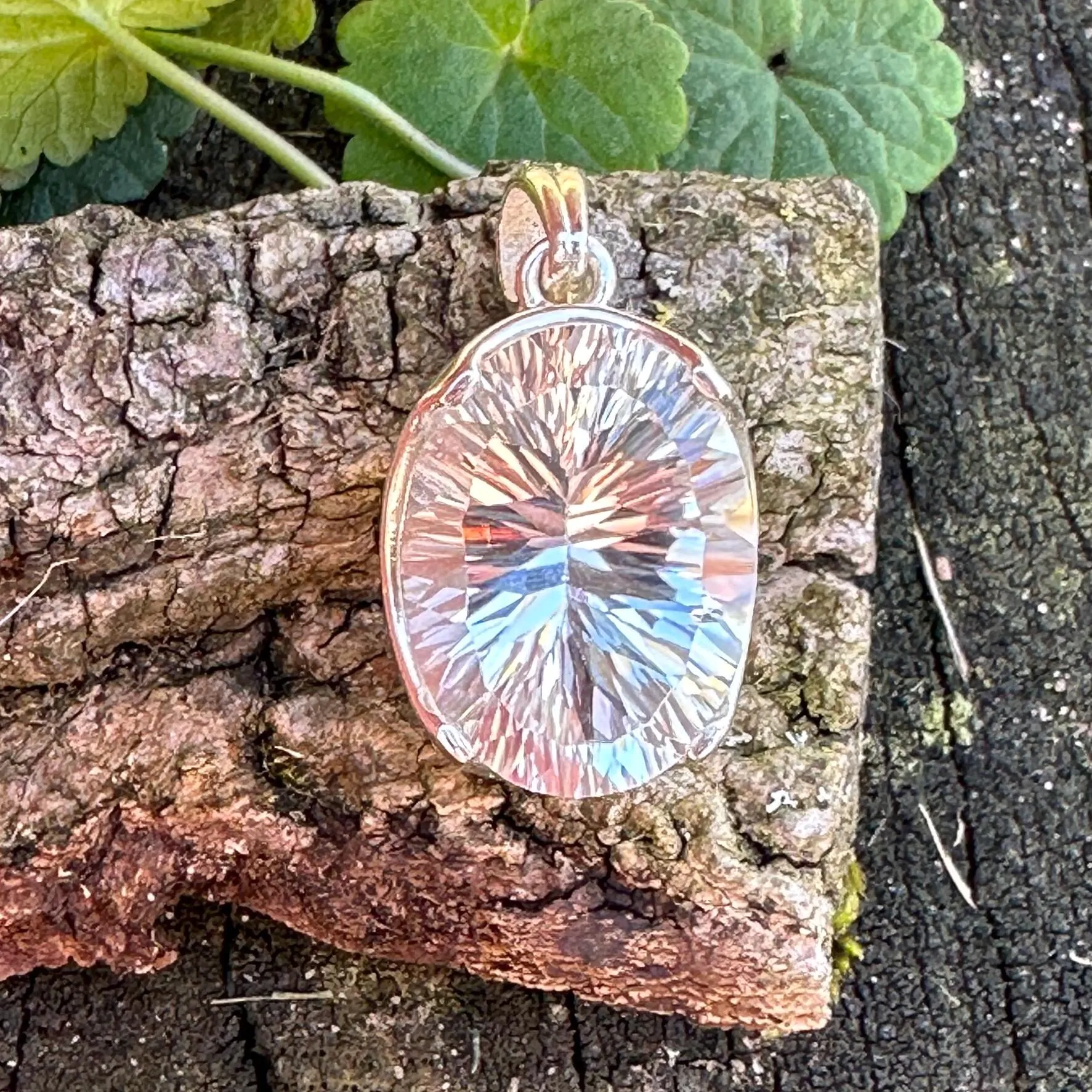 Radiant Clear Quartz Pendant – Faceted Oval Gemstone Necklace in Silver Setting, Elegant Clear Quartz Jewelry for Women - Image 1