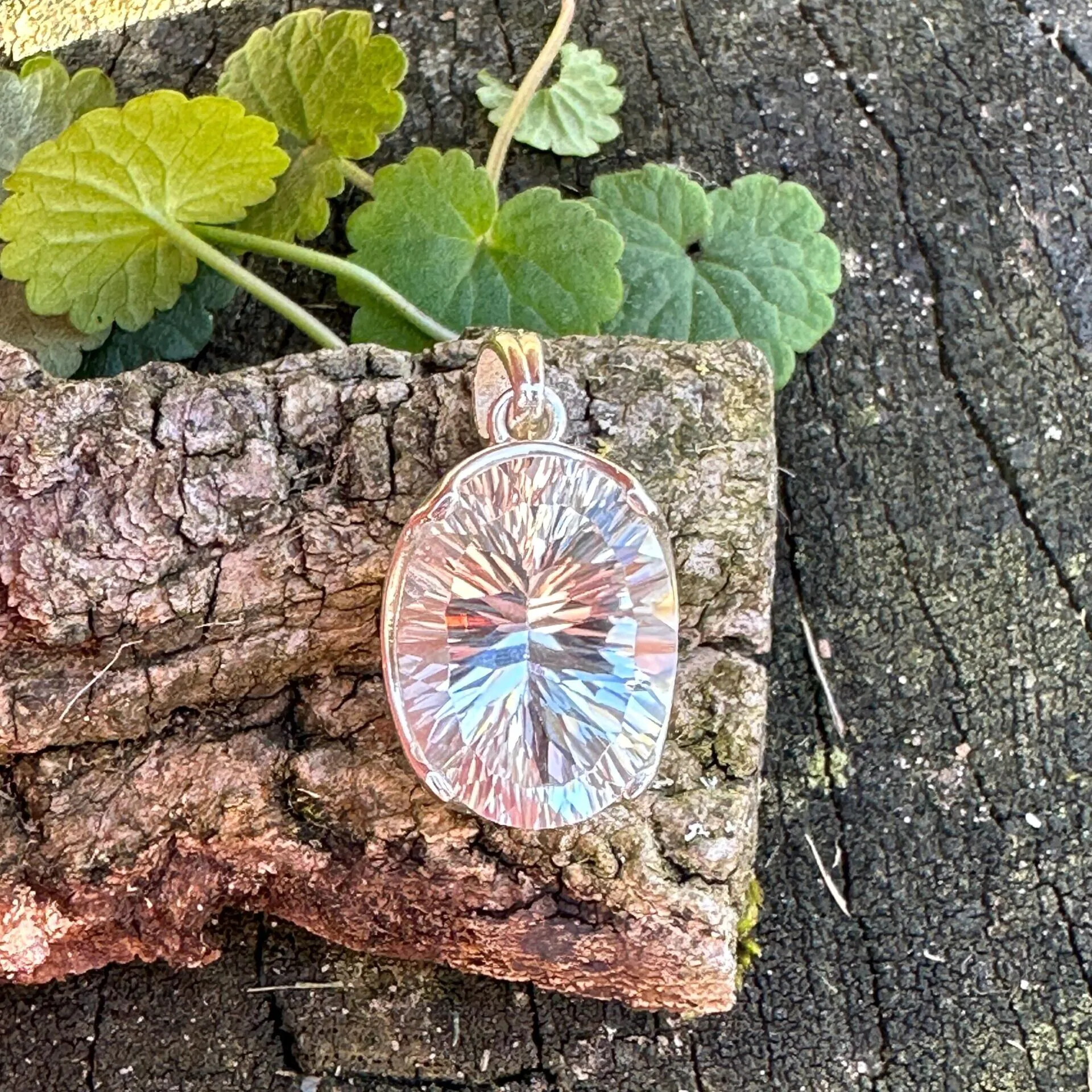 Radiant Clear Quartz Pendant – Faceted Oval Gemstone Necklace in Silver Setting, Elegant Clear Quartz Jewelry for Women - Image 2