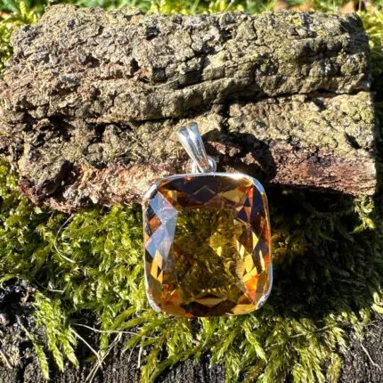 Large Cushion-Cut Citrine Pendant – Stunning Yellow Gemstone Necklace in Silver Setting, November Birthstone Jewelry