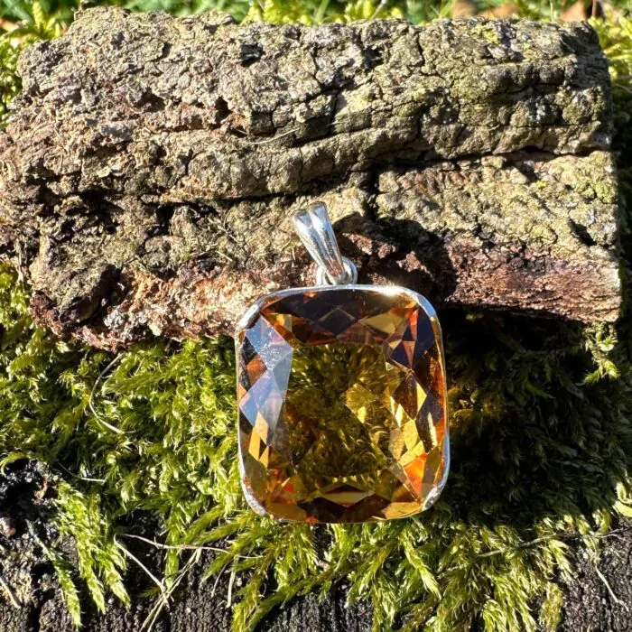 Large Cushion-Cut Citrine Pendant – Stunning Yellow Gemstone Necklace in Silver Setting, November Birthstone Jewelry - Image 1